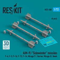 AIM-9J Sidewinder Missiles (4pcs) (F-4, F-5, F-16, F-15, F-14, Mirage F.1, Harrier, Mirage III, Hawk) (3D Printed) - Image 1